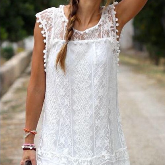 White lace mini dress/or swim cover up - Picture 2 of 3